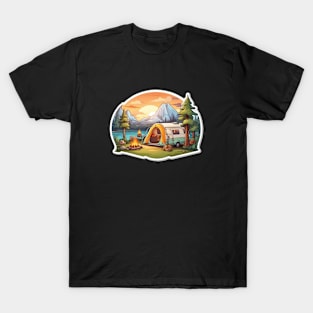 Camping Tent Since Vintage Since Established Sunset T-Shirt